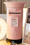 Pale pink and black wedding post box hire